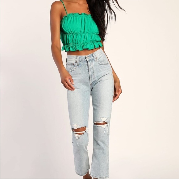 Lulus green tiers to the weekend crop tank top - Picture 2 of 8